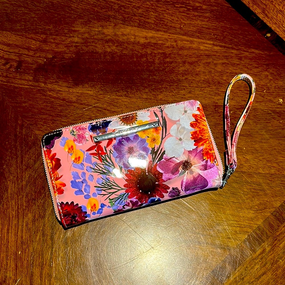 Betsey Johnson Pink and Purple Floral Clutch Wristlet